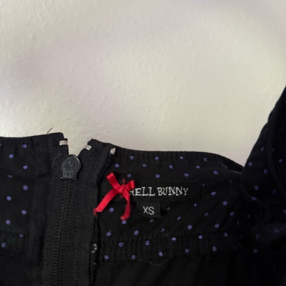 HELL BUNNY black purple Polka dot pinup retro mod button up belted midi mini - Picture 7 of 7